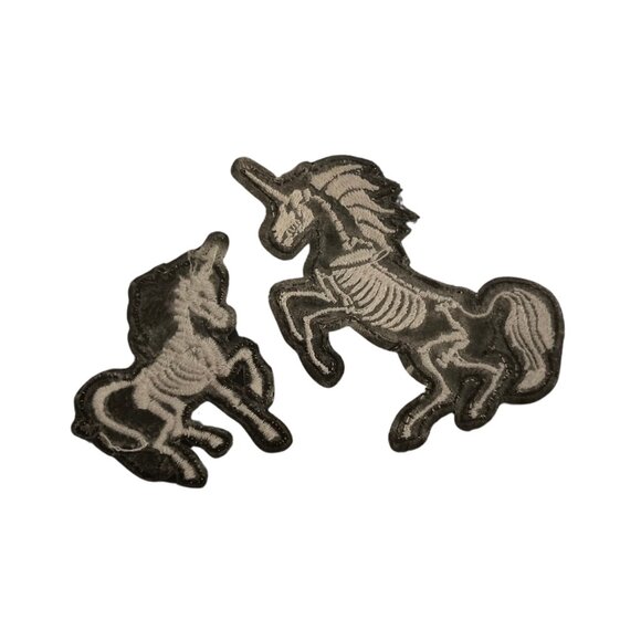 Unicorn & Baby Skeleton Unicorn Patch Set | Gothic Embroidered Iron-On Patches | - Picture 3 of 3